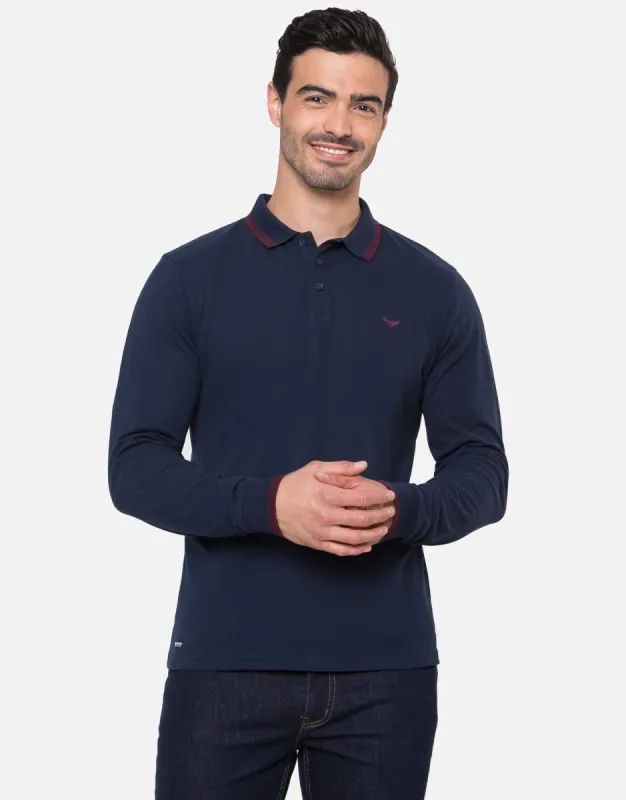 Men's Navy Long Sleeve Polo Shirt sold by Threadbare