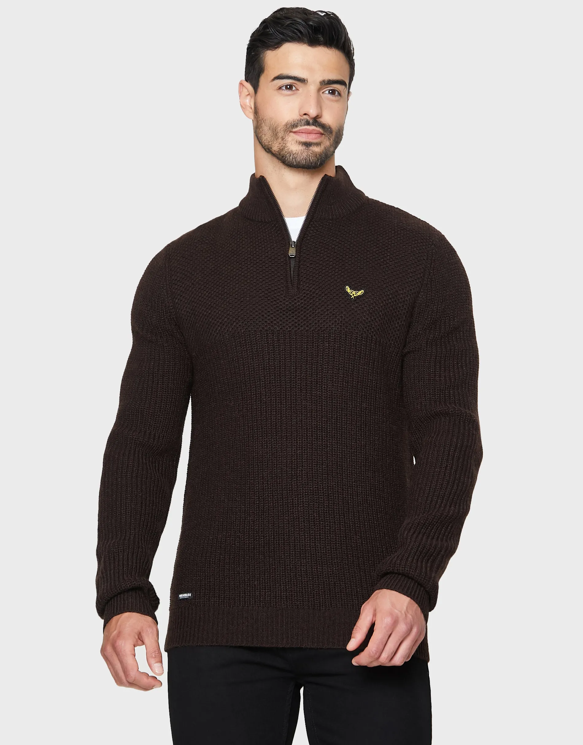 Men's Chocolate Quarter Zip Jumper sold by Threadbare