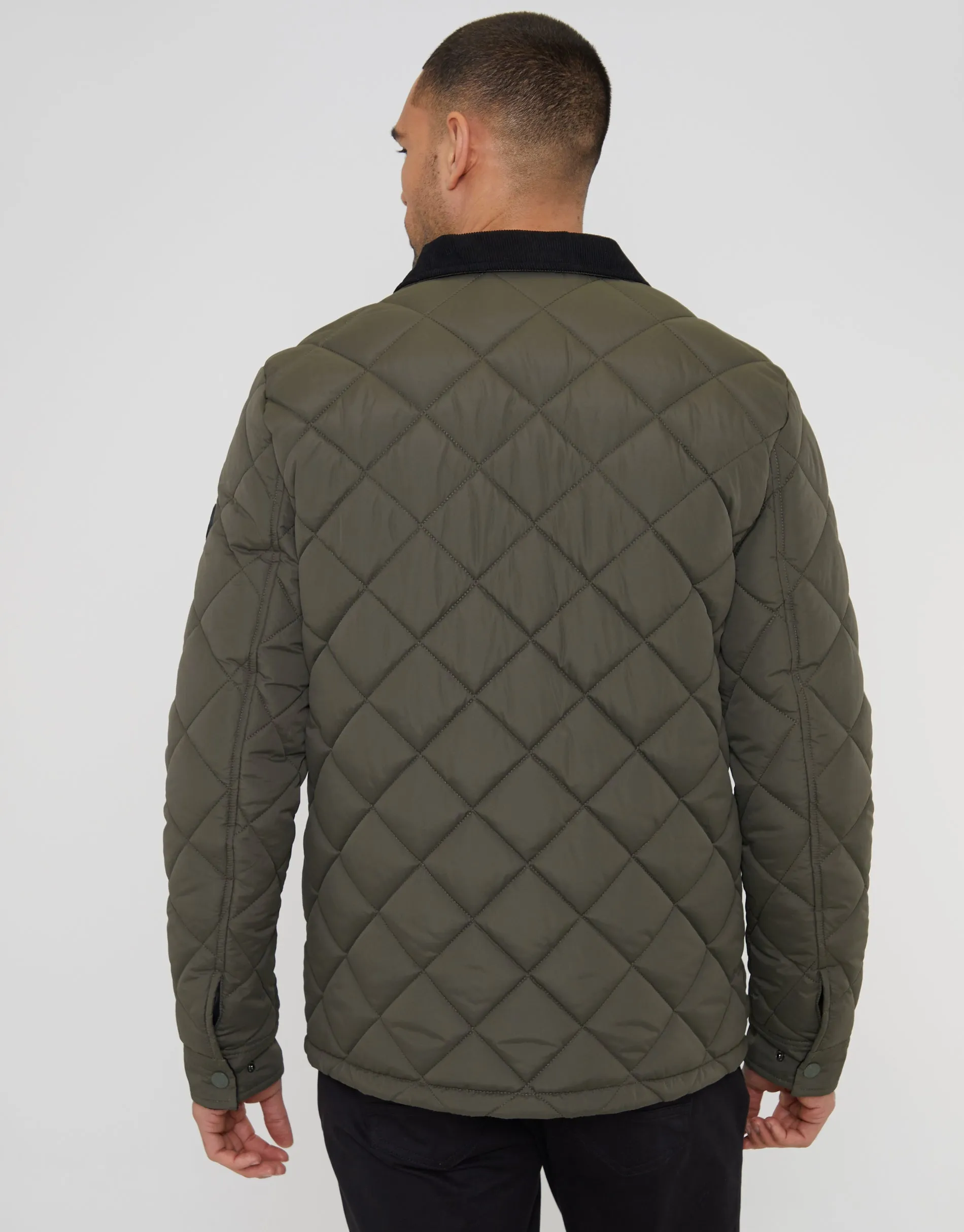 Men's Khaki Showerproof Quilted Microfleece Lined Collared Jacket sold by Threadbare product image thumbnail 2