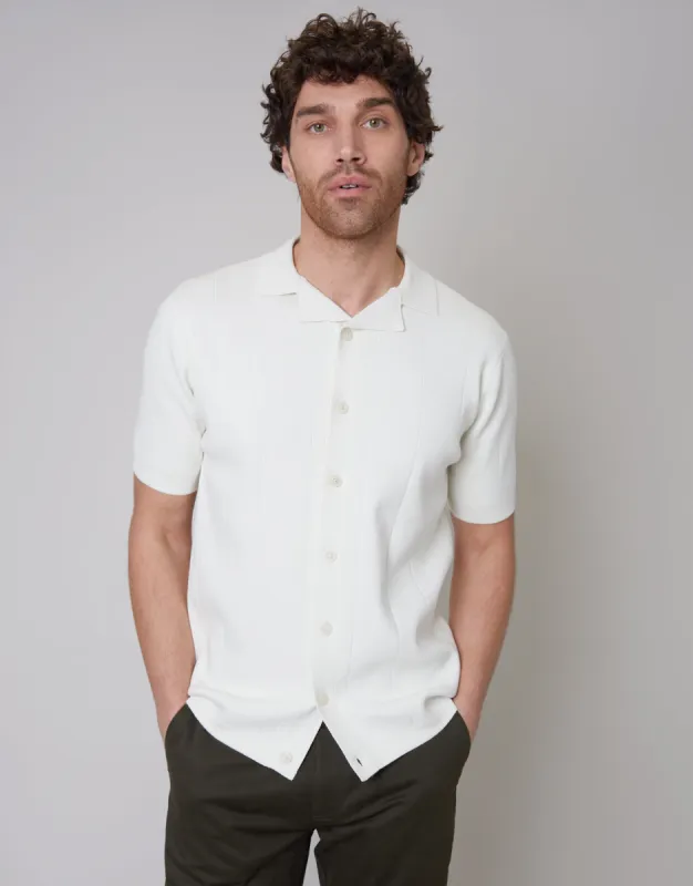 Men's Ecru Revere Collar Knitted Shirt sold by Threadbare