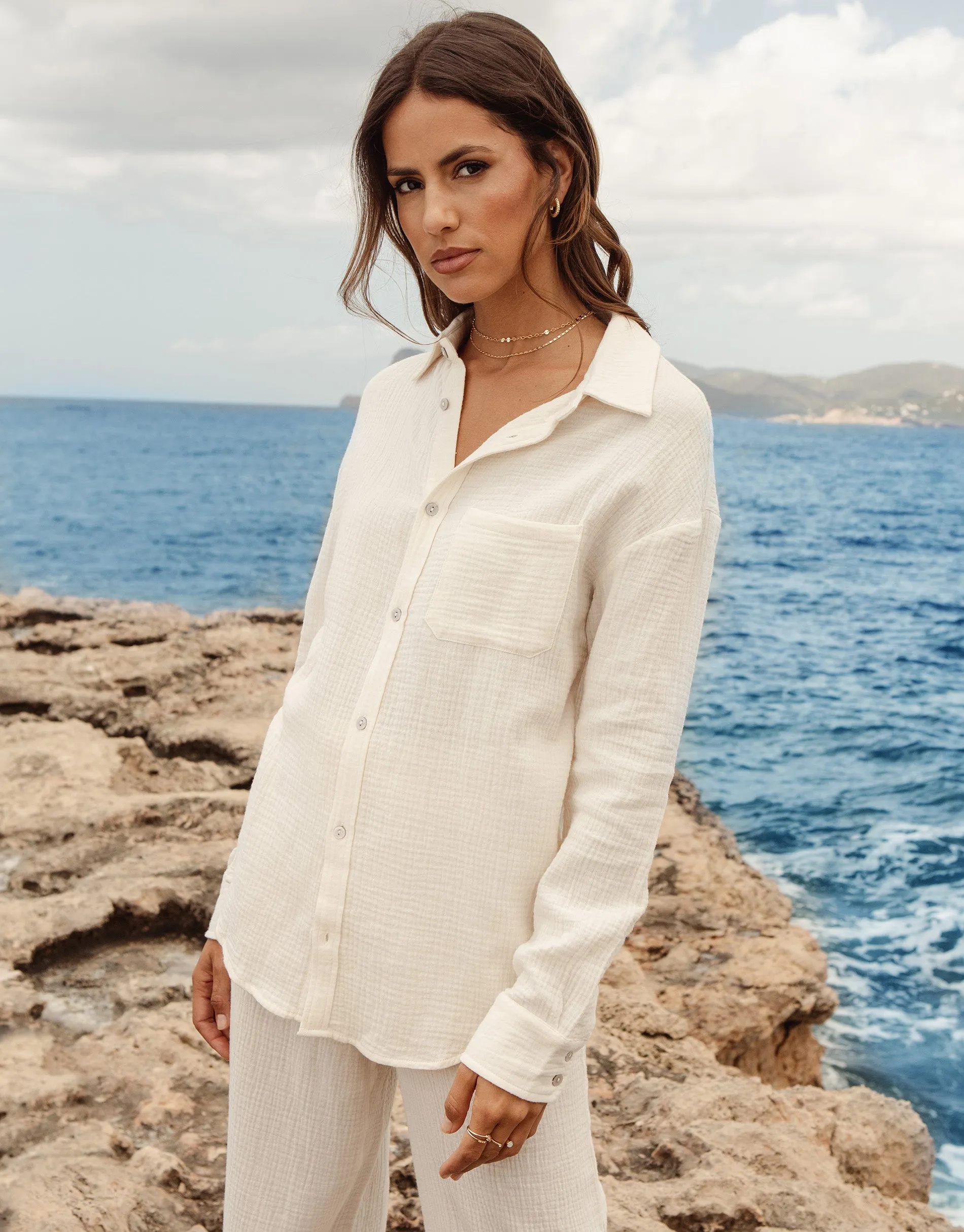 Women's Stone Long Sleeve Crinkle Cotton Shirt sold by Threadbare product image thumbnail 3