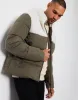 Men's Khaki Borg Panel Funnel Neck Puffer Jacket sold by Threadbare