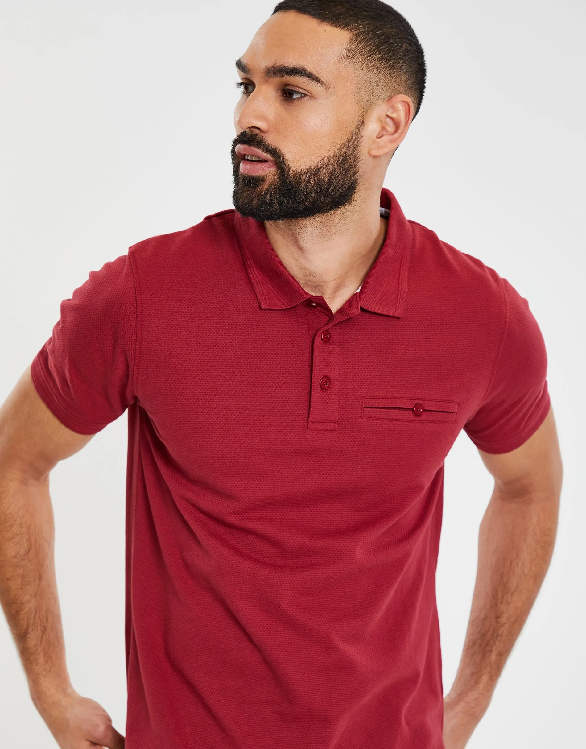 Men's Bloodstone Honeycomb Rib Jetted Pocket Polo Shirt sold by Threadbare product image thumbnail 4