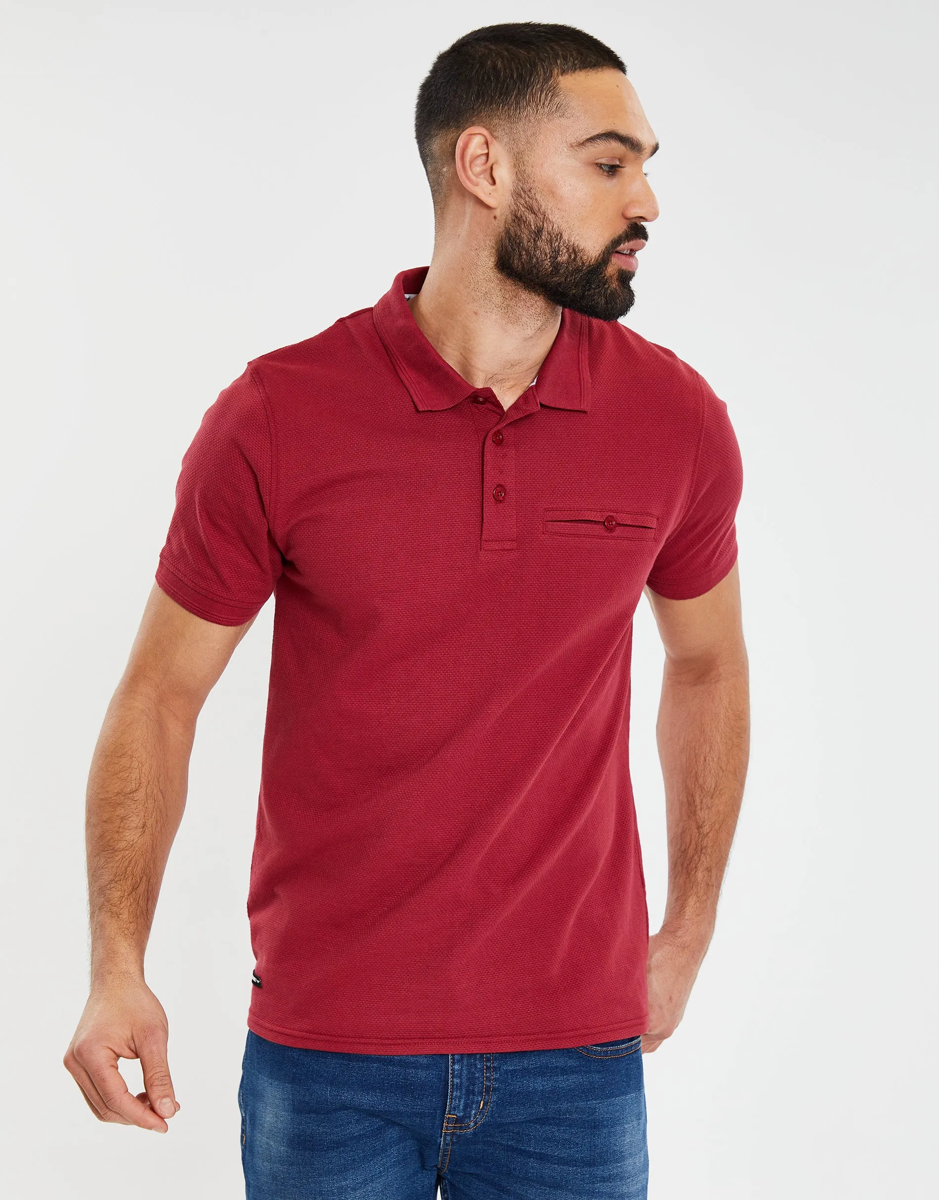Men's Bloodstone Honeycomb Rib Jetted Pocket Polo Shirt sold by Threadbare