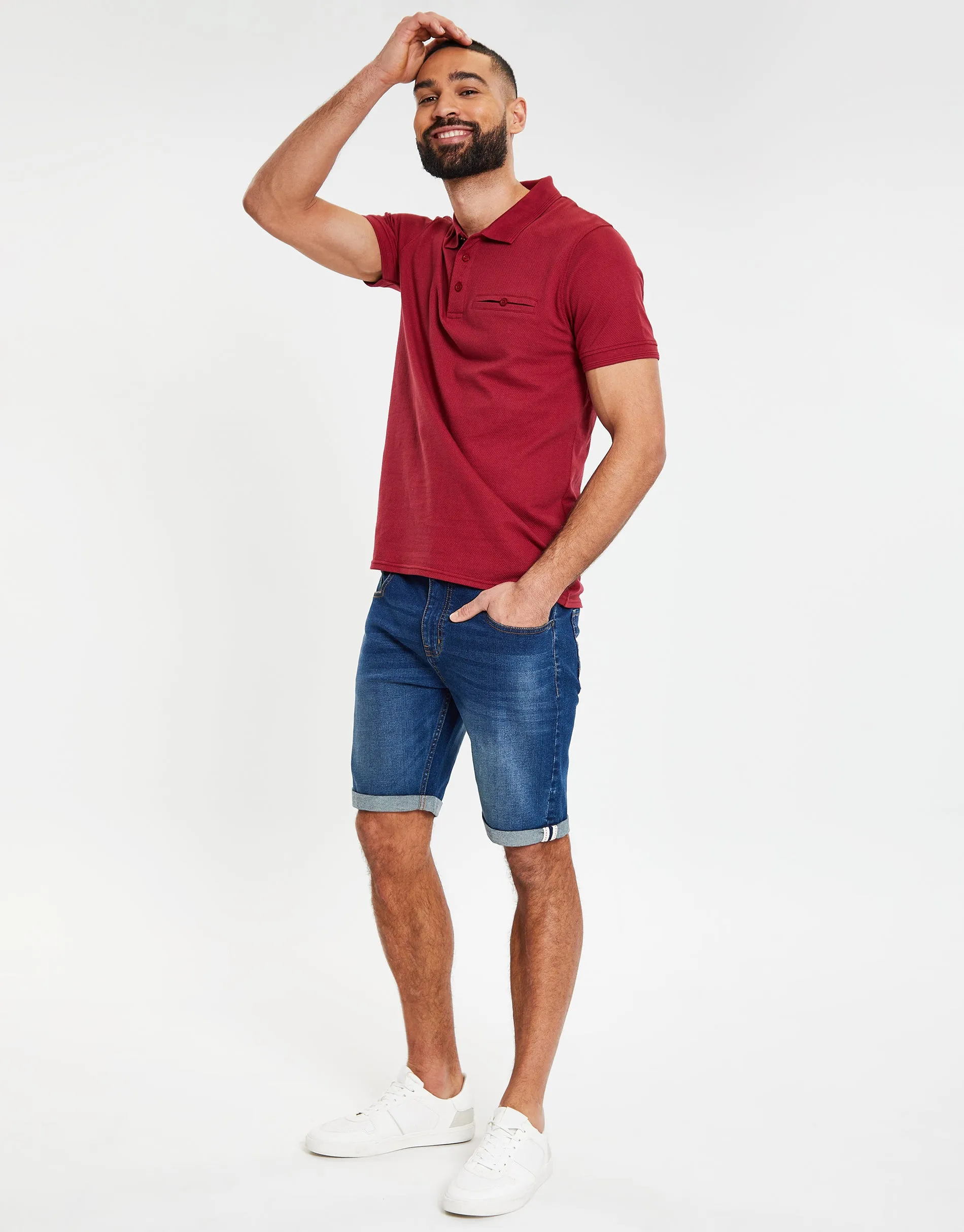 Men's Bloodstone Honeycomb Rib Jetted Pocket Polo Shirt sold by Threadbare product image thumbnail 3