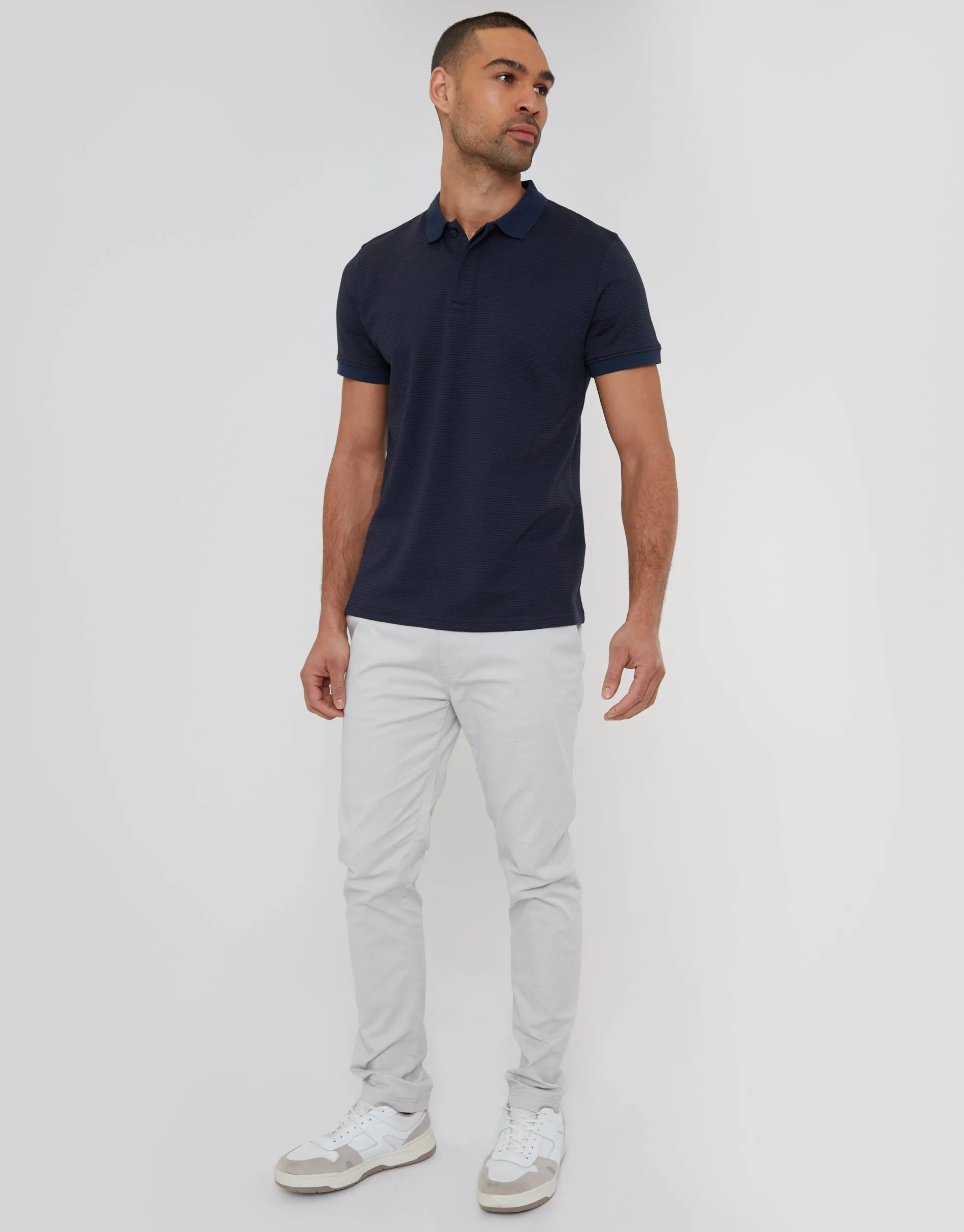 Textured Hidden Placket Polo Shirt in Navy sold by Threadbare product image thumbnail 3