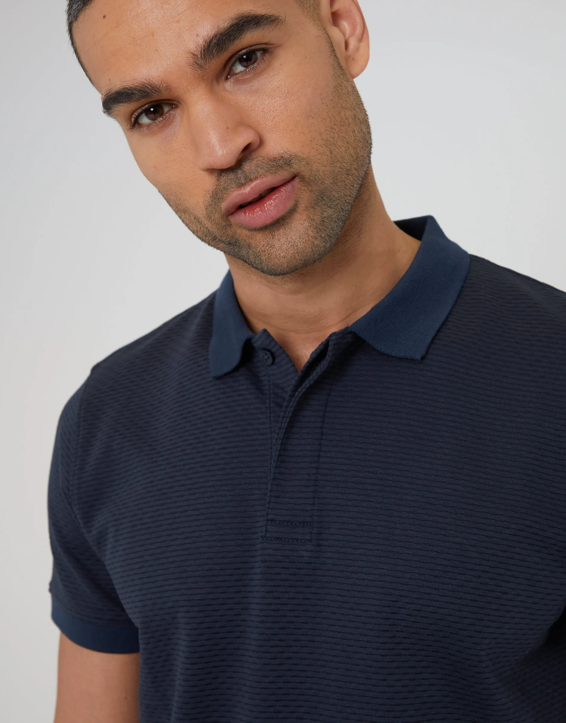 Textured Hidden Placket Polo Shirt in Navy sold by Threadbare product image thumbnail 4