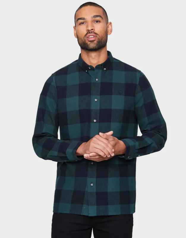 Men's Bottle Green Check Long Sleeve Shirt sold by Threadbare