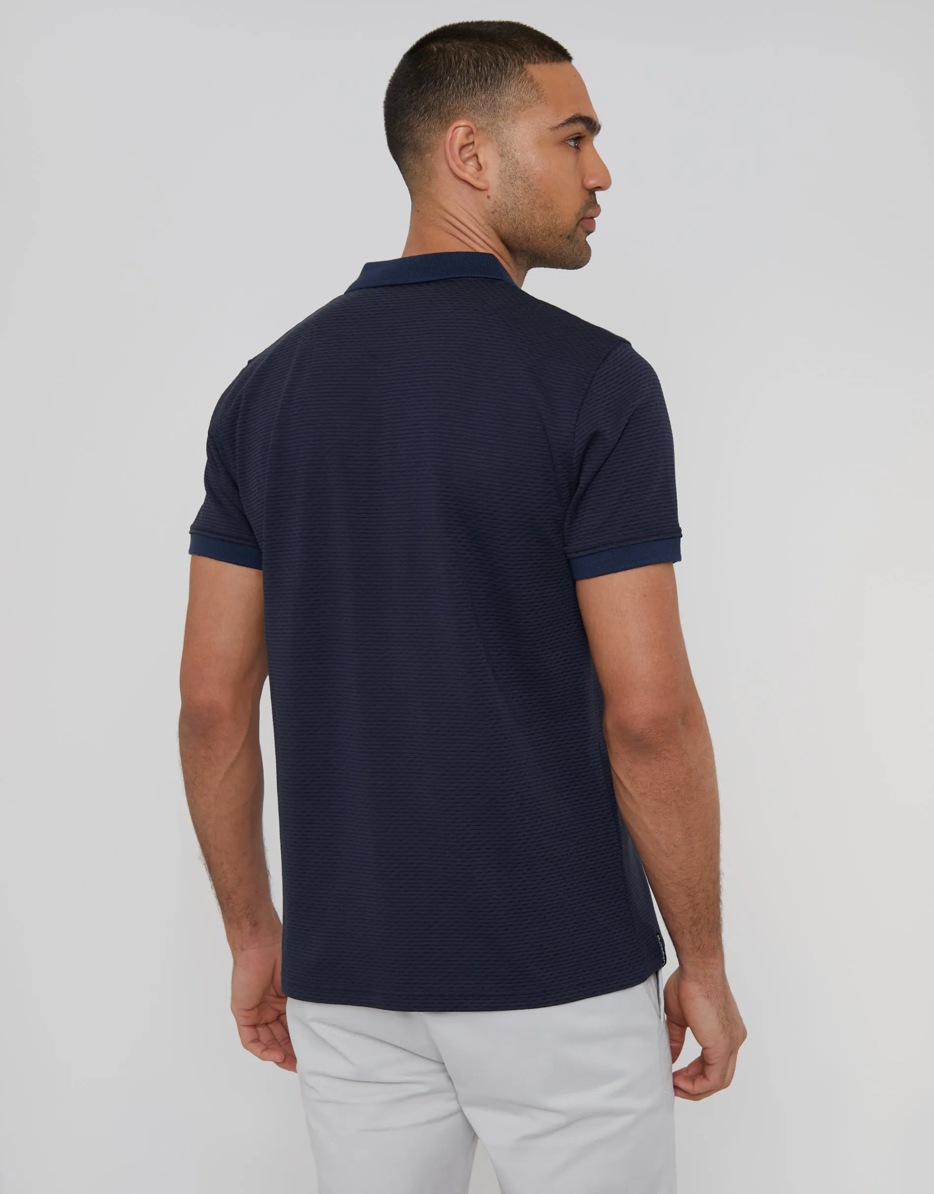 Textured Hidden Placket Polo Shirt in Navy sold by Threadbare product image thumbnail 2