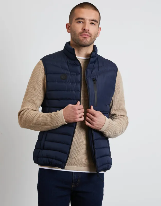 Men's Navy Padded Gilet sold by Threadbare