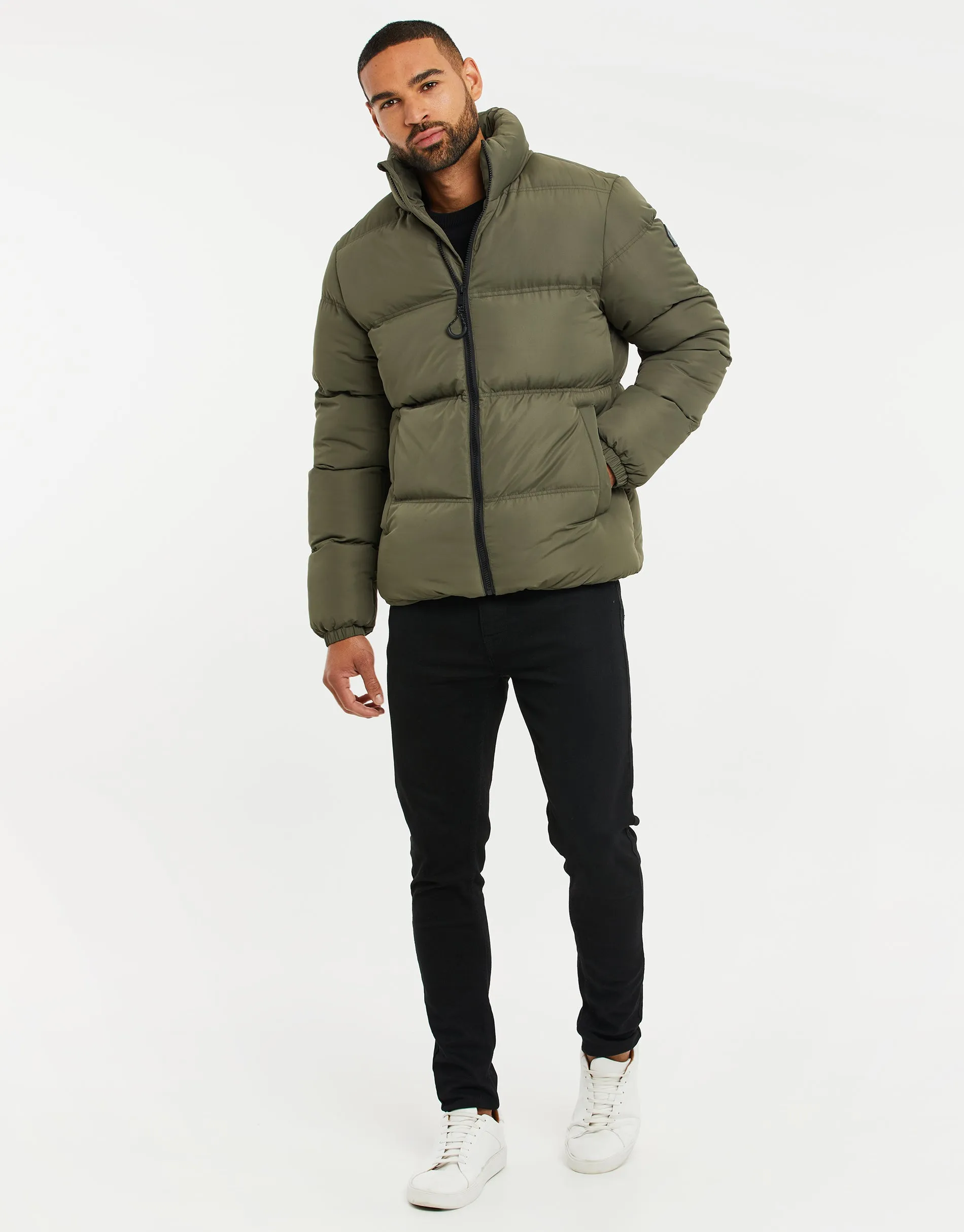 Men's Khaki Funnel Neck Puffer Jacket sold by Threadbare product image thumbnail 3