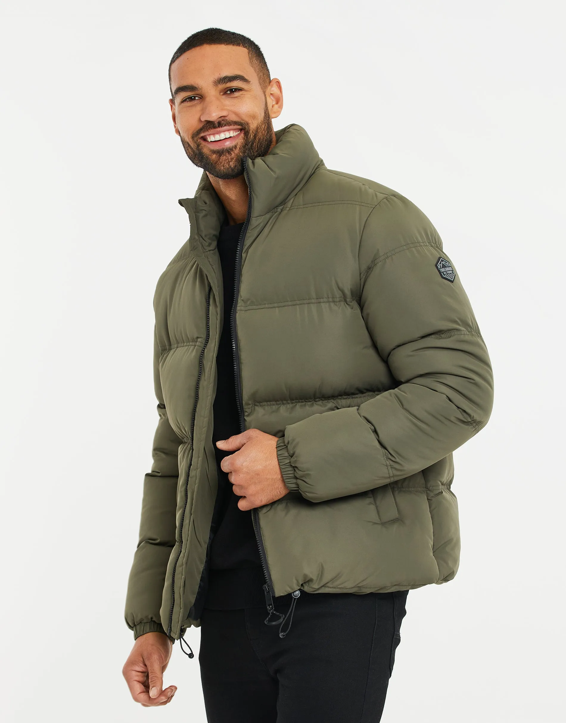 Men's Khaki Funnel Neck Puffer Jacket sold by Threadbare