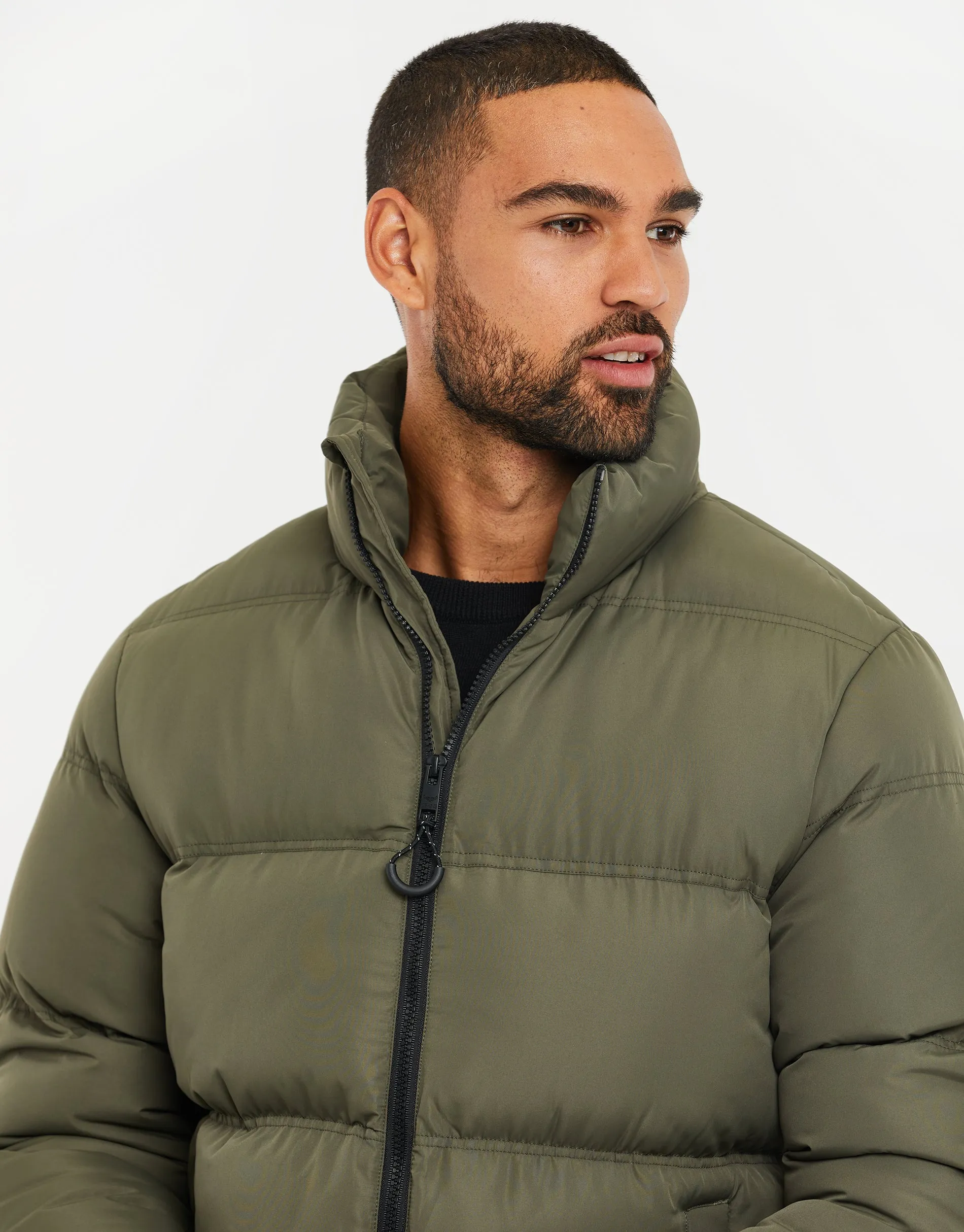 Men's Khaki Funnel Neck Puffer Jacket sold by Threadbare product image thumbnail 4