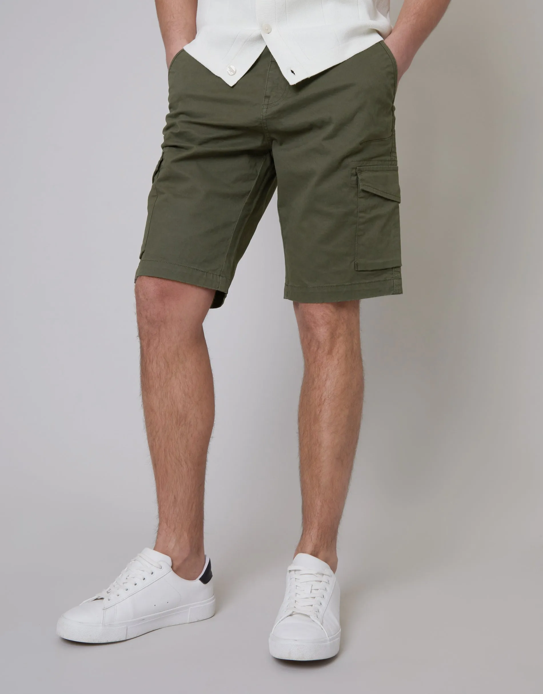 Threadbare Men's Khaki Green Stretch Cargo Shorts sold by Threadbare