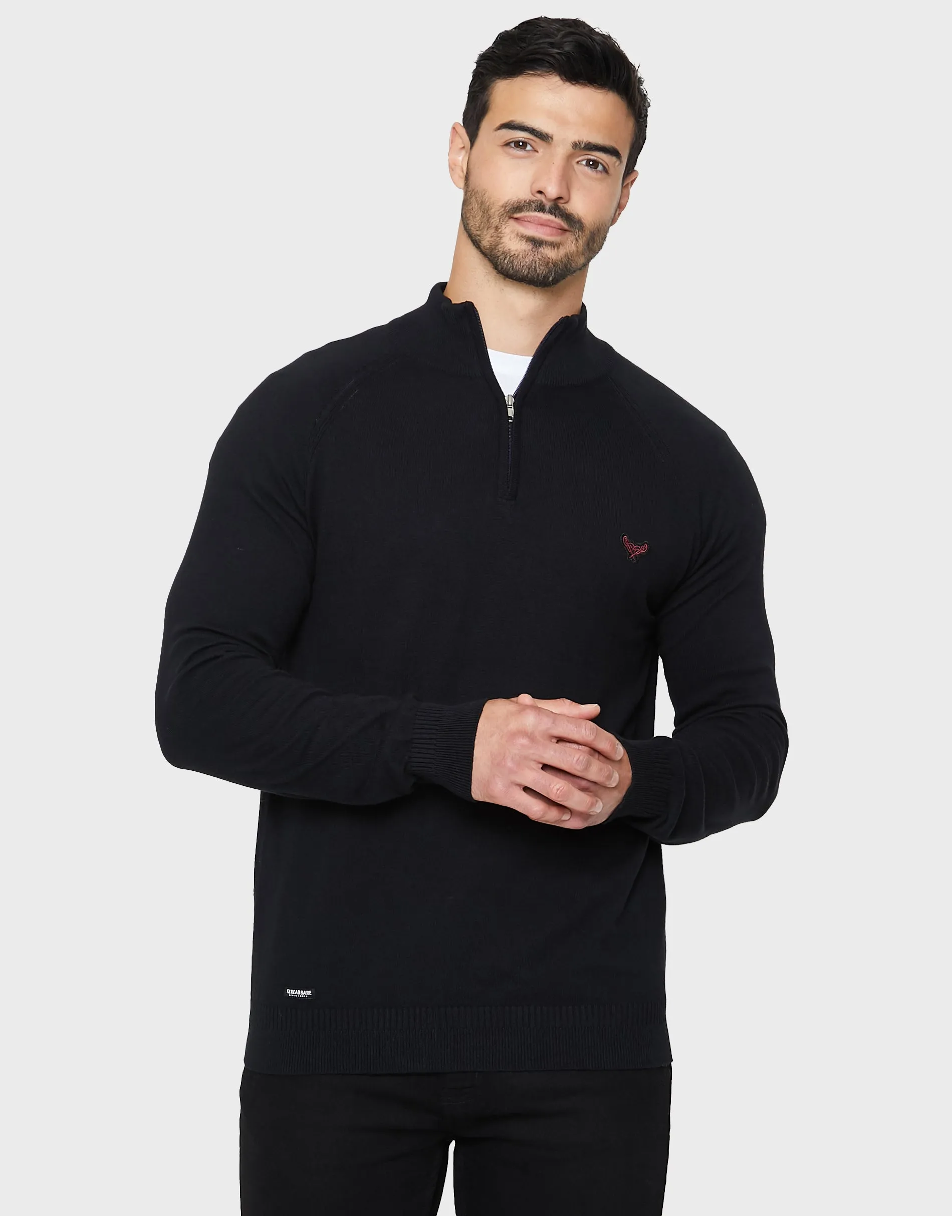 Men's Black Quarter Zip Jumper sold by Threadbare