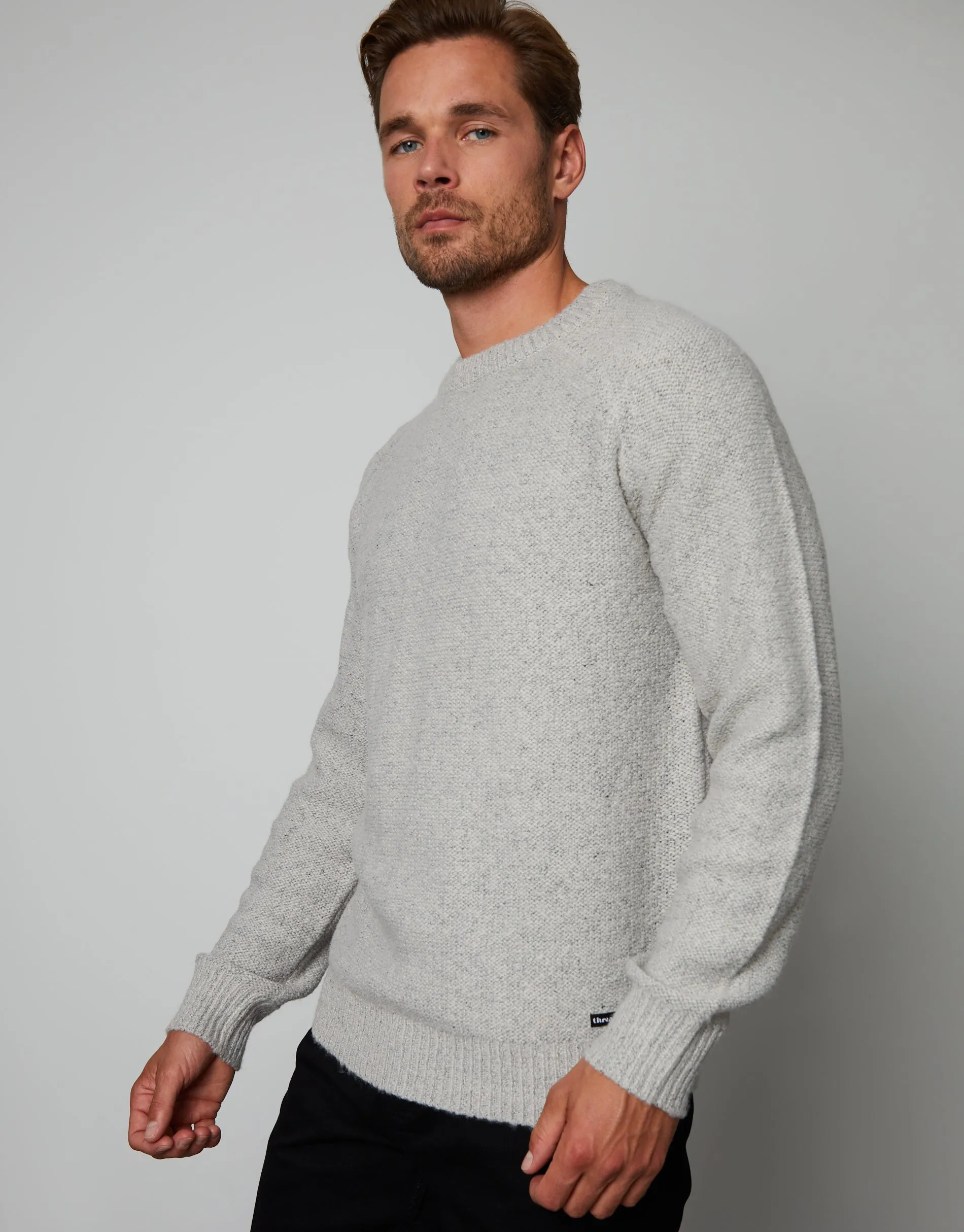 Men's Grey Twist Raglan Sleeve Crew Neck Jumper sold by Threadbare product image thumbnail 4