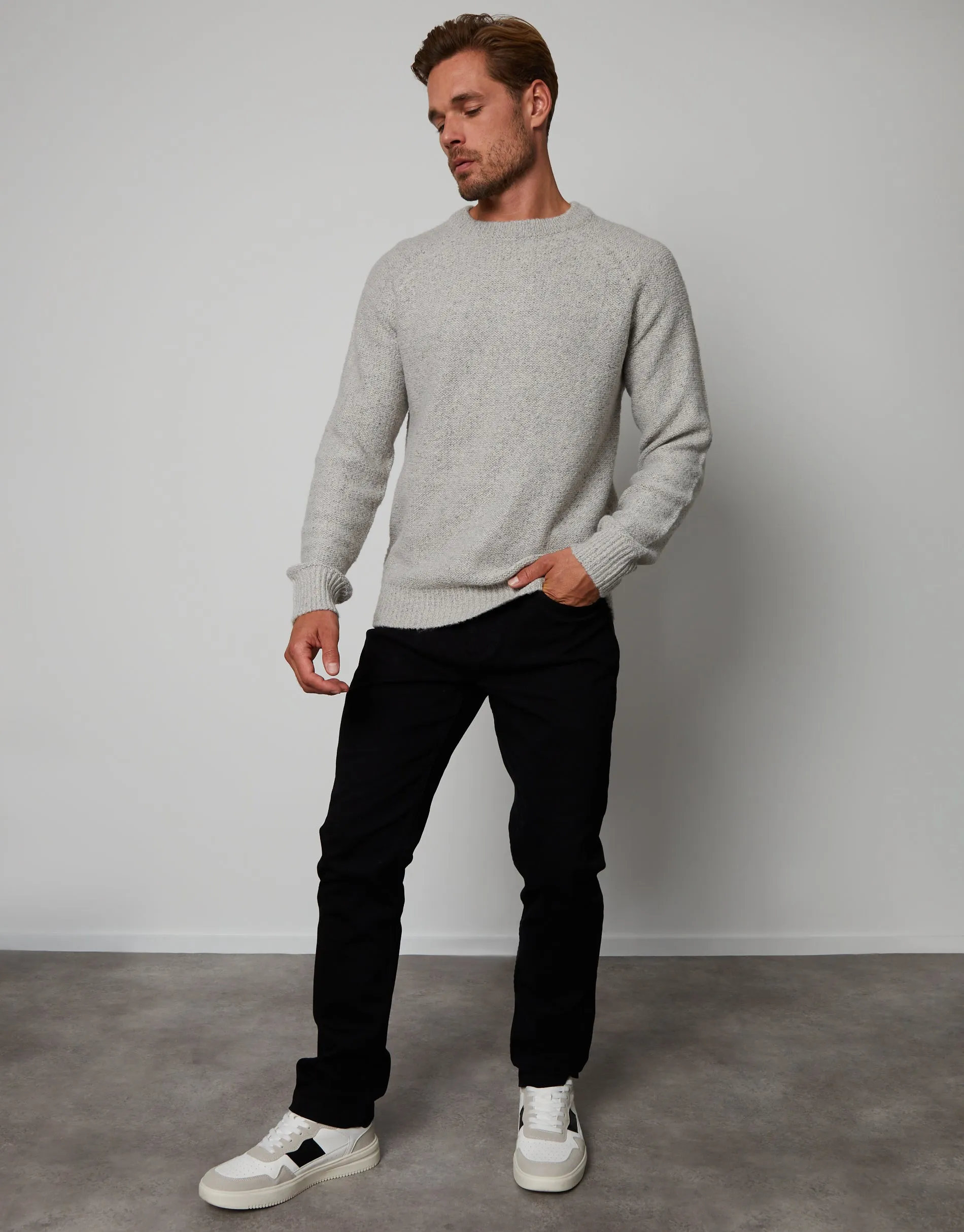 Men's Grey Twist Raglan Sleeve Crew Neck Jumper sold by Threadbare product image thumbnail 3