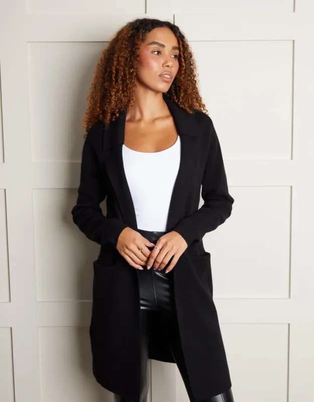Women's Black Knitted Coatigan sold by Threadbare