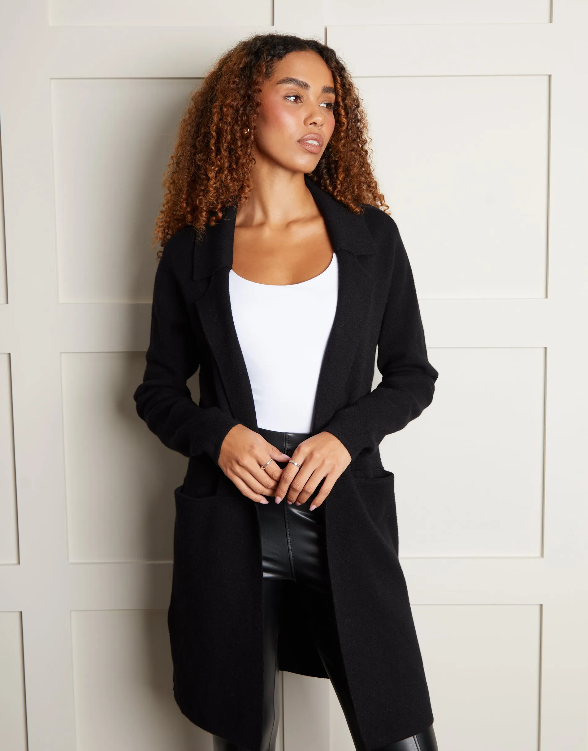 Black Knitted Coatigan sold by Threadbare