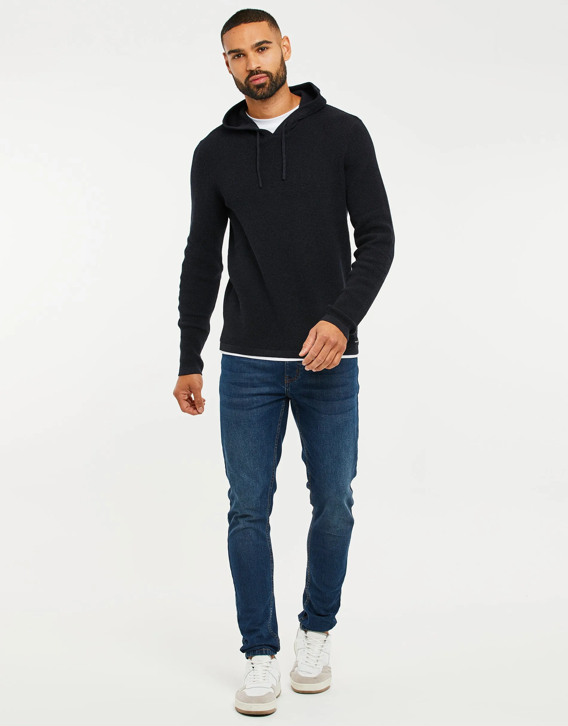 Men's Navy Twist Mock T-Shirt Knitted Hoodie sold by Threadbare product image thumbnail 3