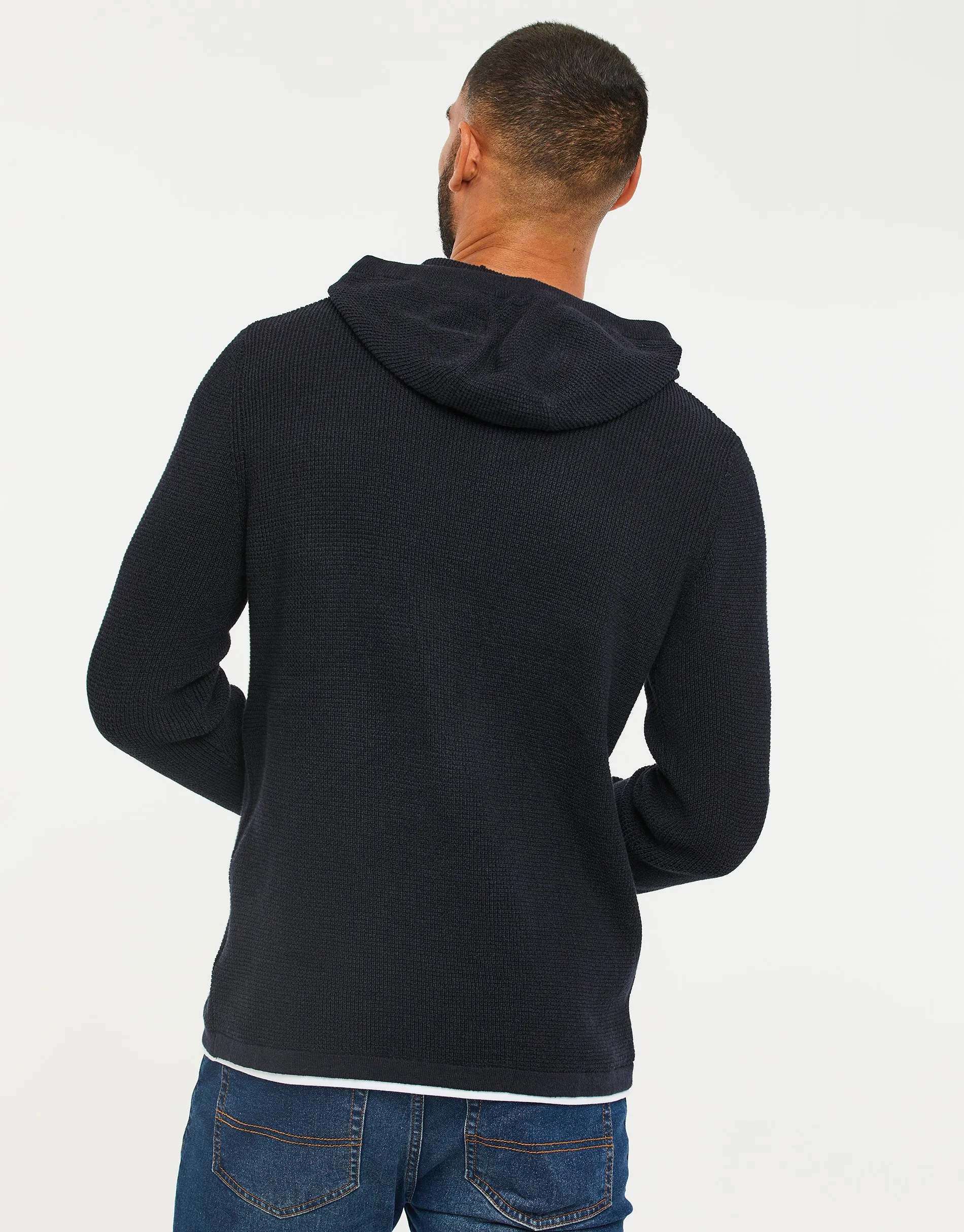 Men's Navy Twist Mock T-Shirt Knitted Hoodie sold by Threadbare product image thumbnail 2