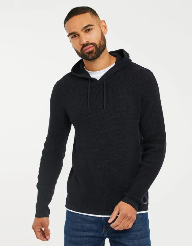 Men's Navy Twist Mock T-Shirt Knitted Hoodie sold by Threadbare