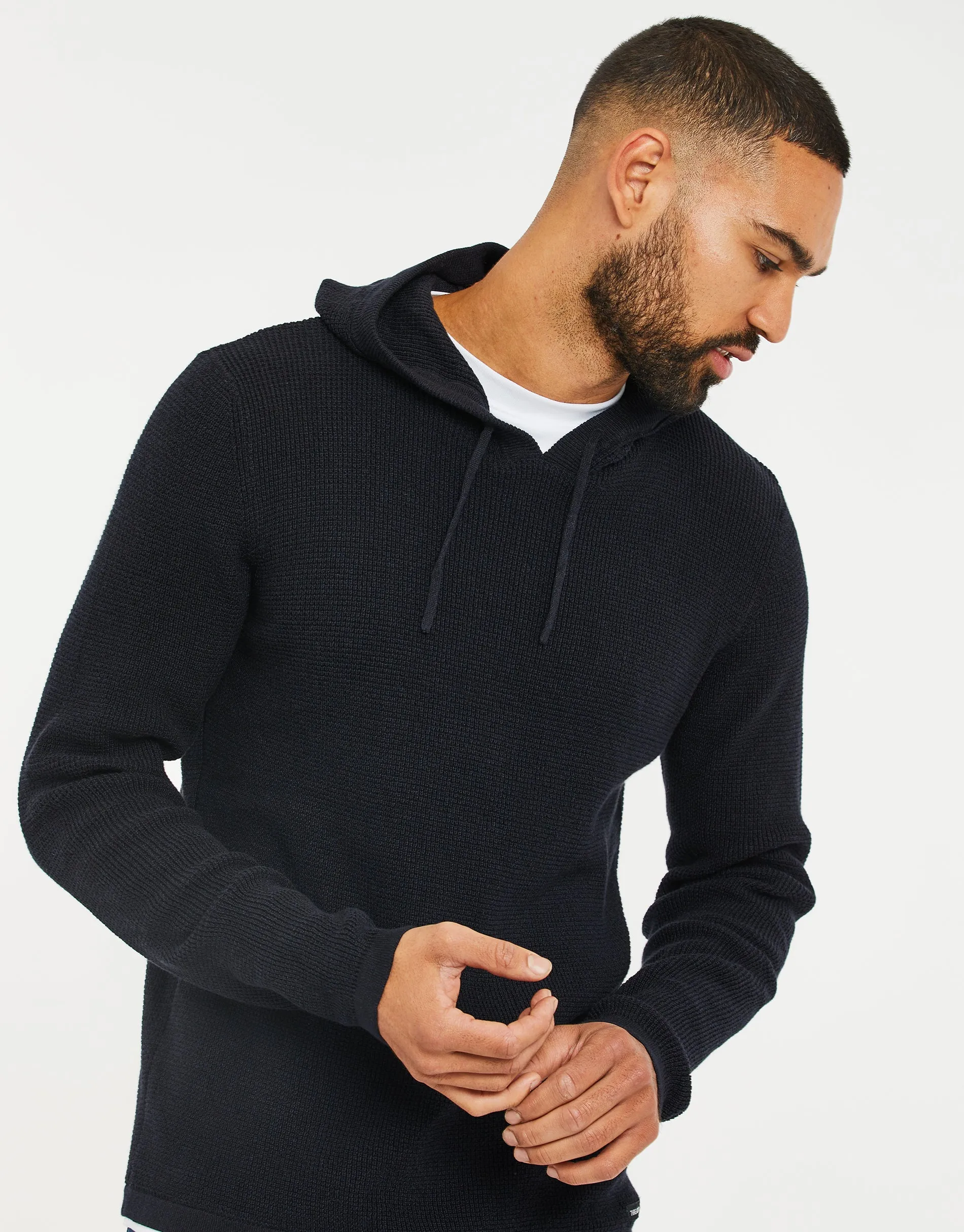 Men's Navy Twist Mock T-Shirt Knitted Hoodie sold by Threadbare product image thumbnail 4