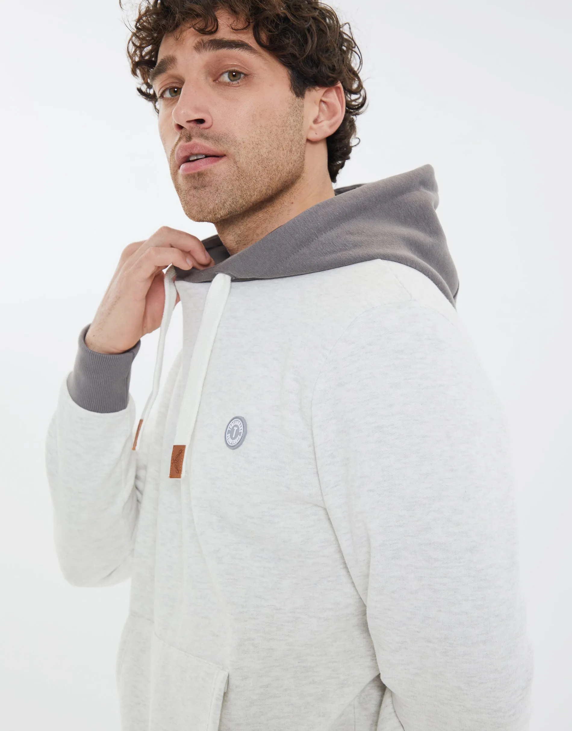 Men's Ecru Marl Tonal Contrast Hoodie sold by Threadbare product image thumbnail 4