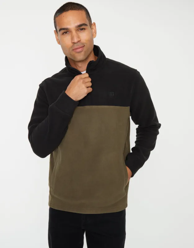 Black & Khaki Colourblock Quarter Zip Fleece sold by Threadbare