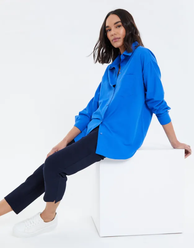 Women's Blue Longline Oversized Shirt sold by Threadbare