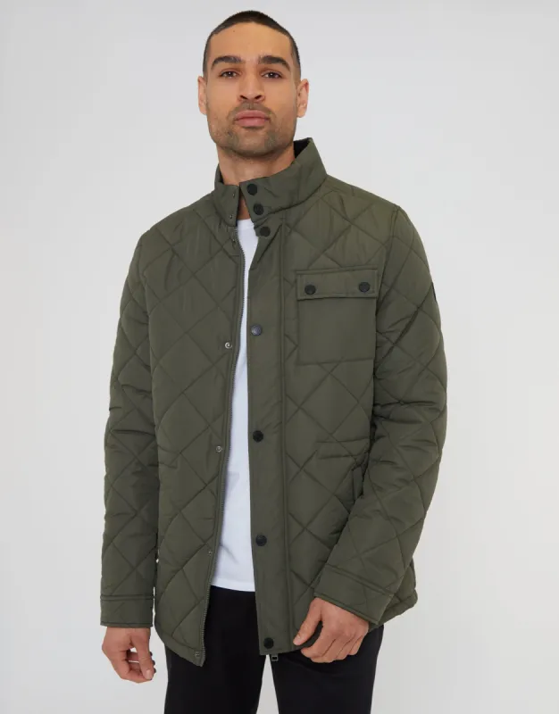 Men's Khaki Showerproof Diamond Quilted Jacket sold by Threadbare