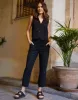 Women's Black Linen Blend Drawstring Trousers sold by Threadbare