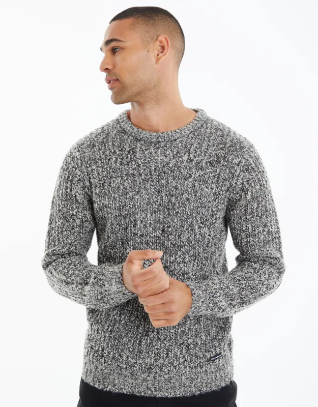 Men's Grey & Black Twist Knitted Crew Neck Jumper sold by Threadbare