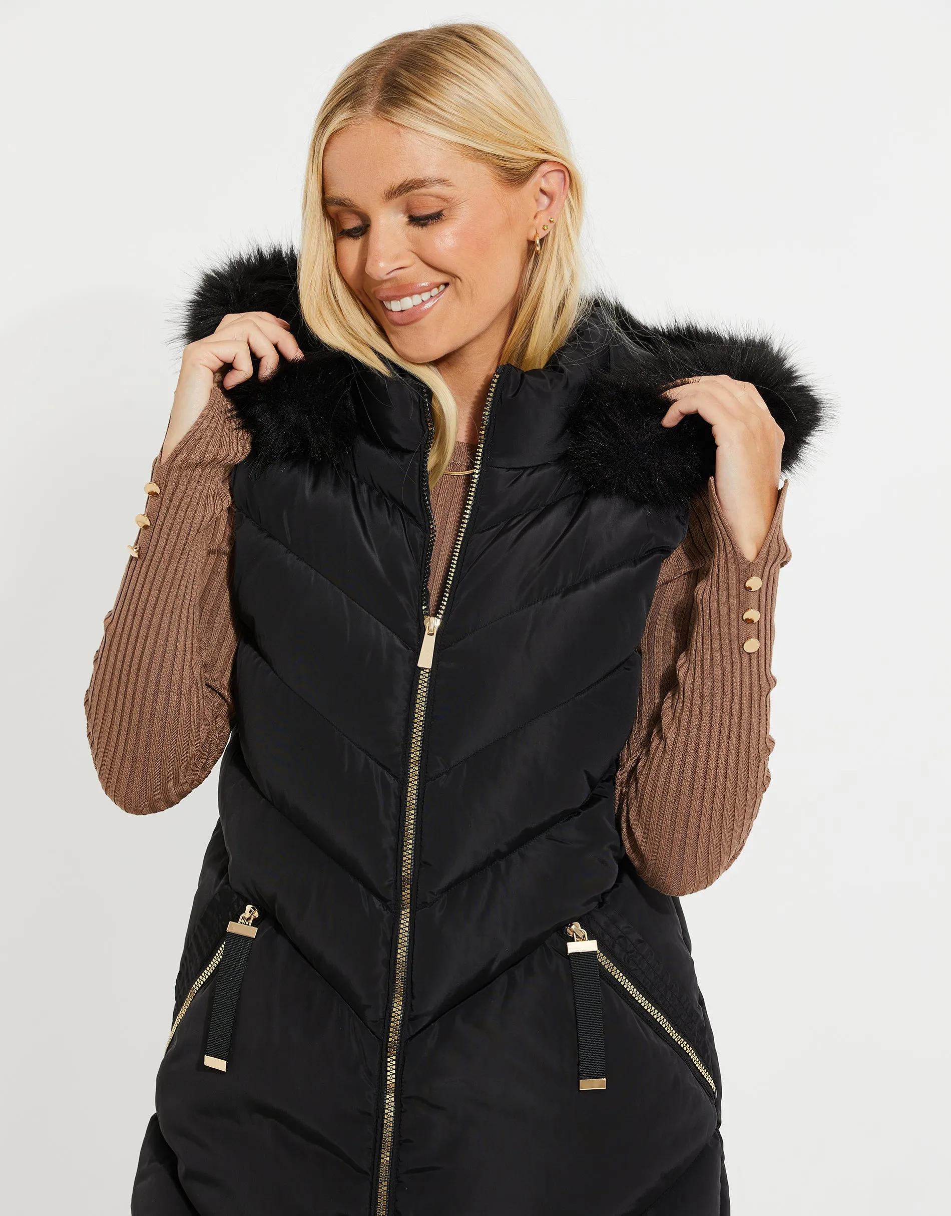 Women's Black Parka-Style Quilted Gilet sold by Threadbare product image thumbnail 5