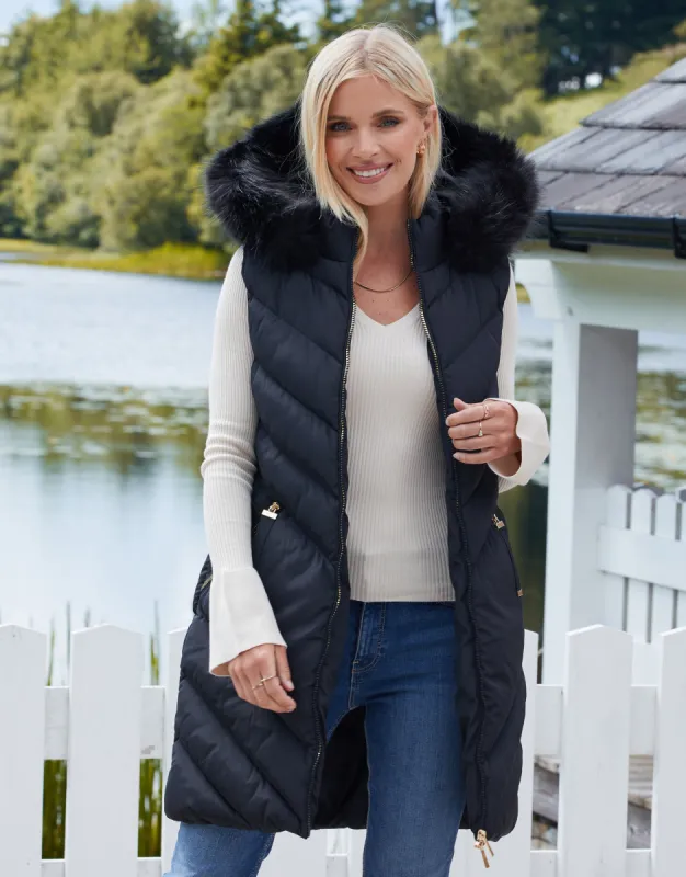 Women's Black Parka-Style Quilted Gilet sold by Threadbare