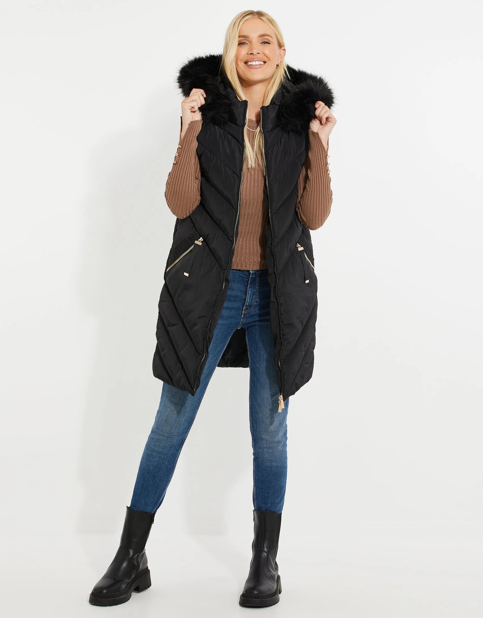 Women's Black Parka-Style Quilted Gilet sold by Threadbare product image thumbnail 4