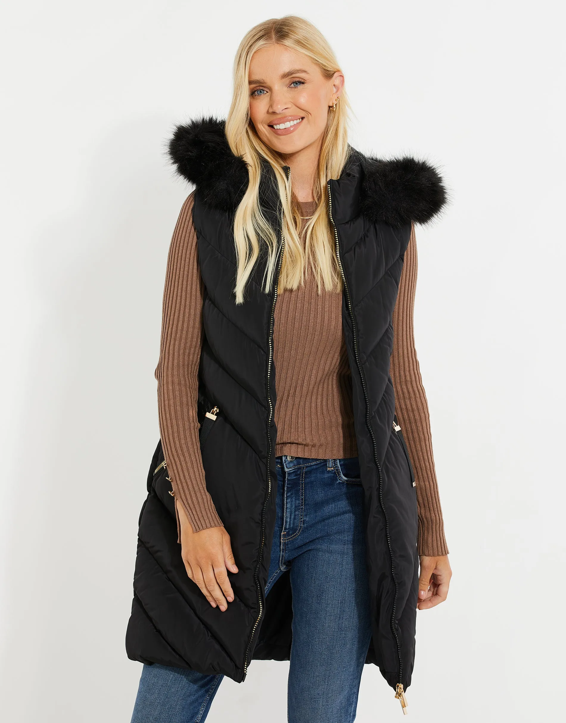 Women's Black Parka-Style Quilted Gilet sold by Threadbare product image thumbnail 2