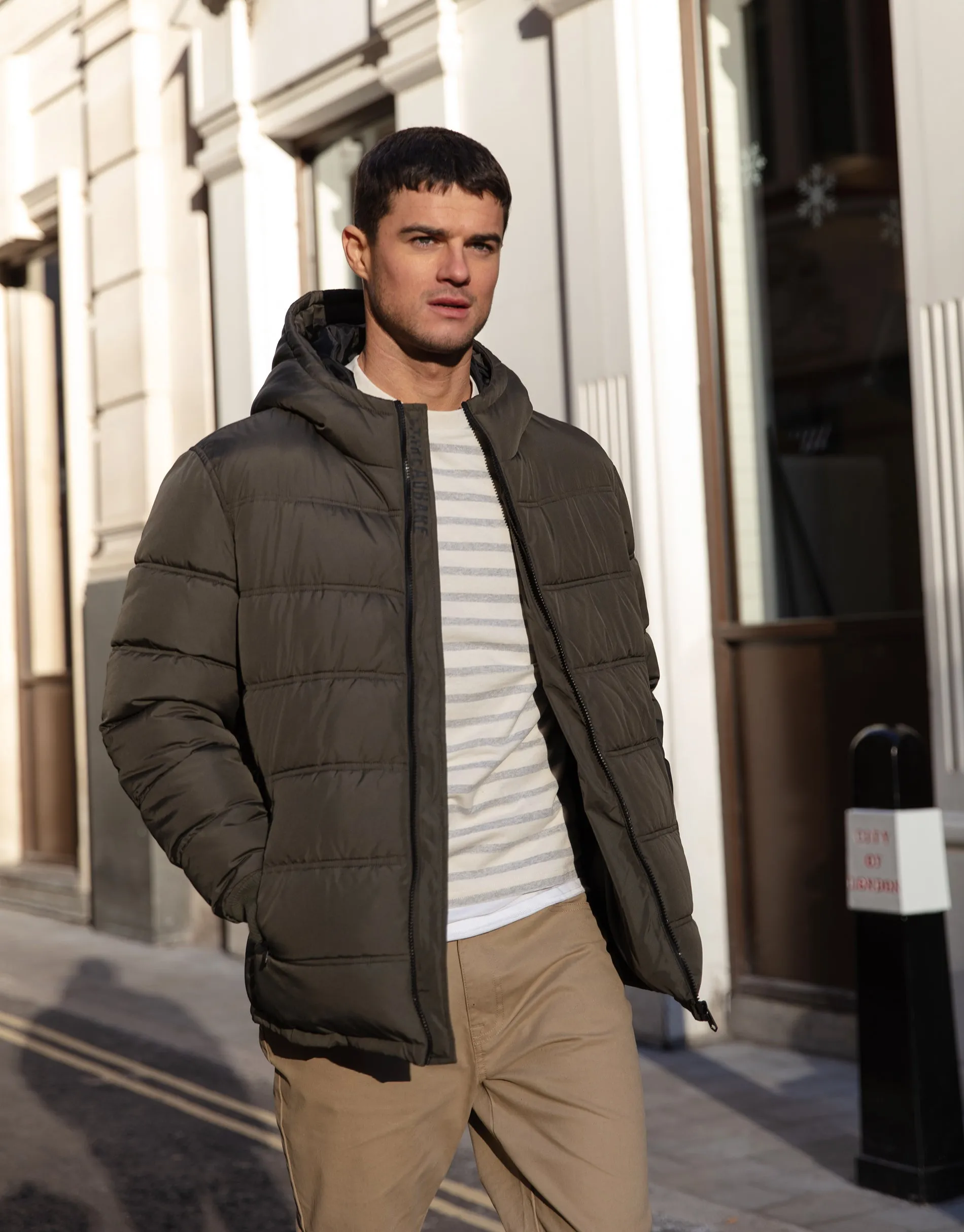 Men's Khaki Puffer Jacket sold by Threadbare