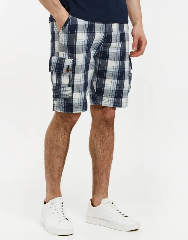 Men's Blue Palma Check Cargo Shorts sold by Threadbare
