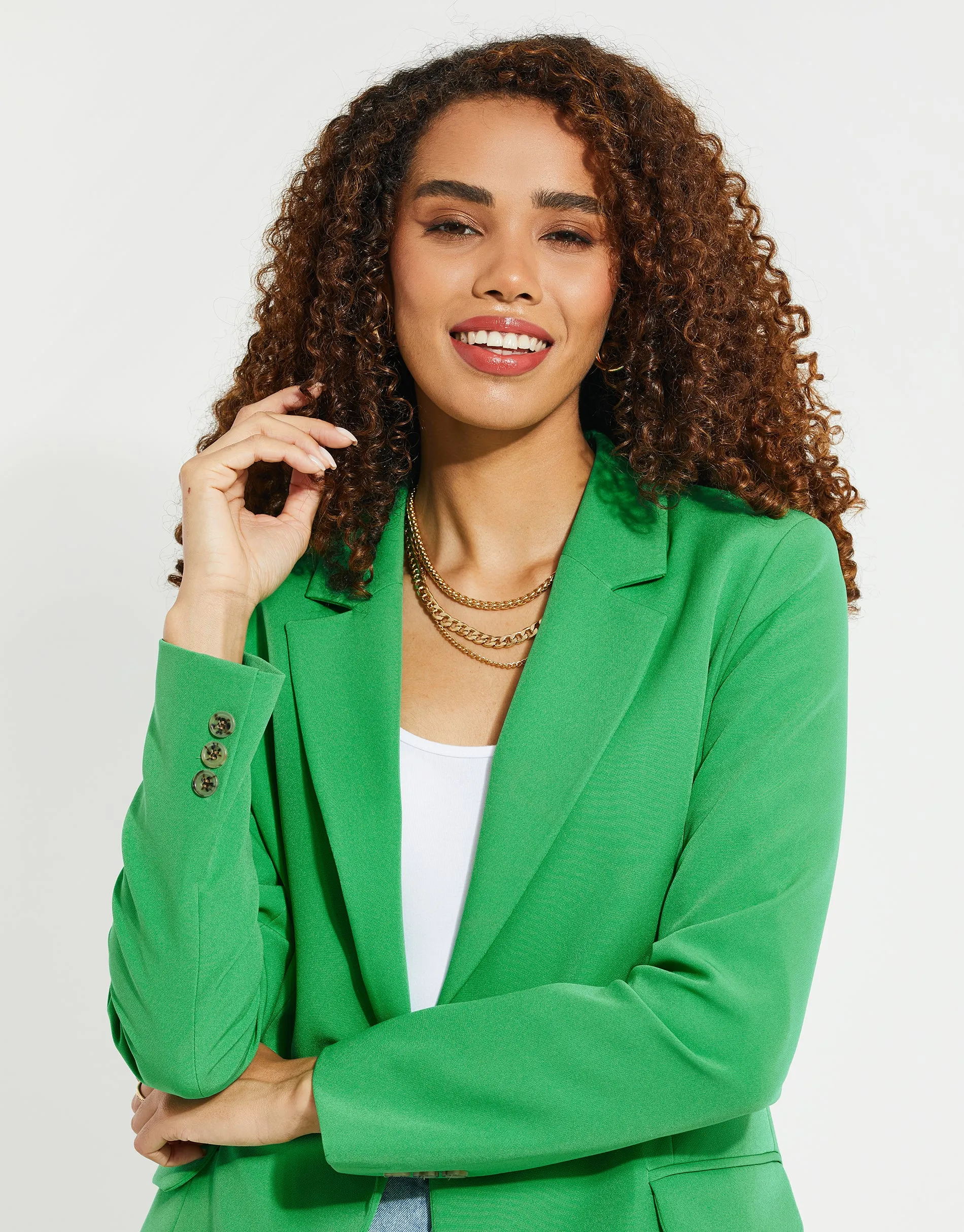Women's Green Single Breasted Relaxed Fit Blazer sold by Threadbare product image thumbnail 4