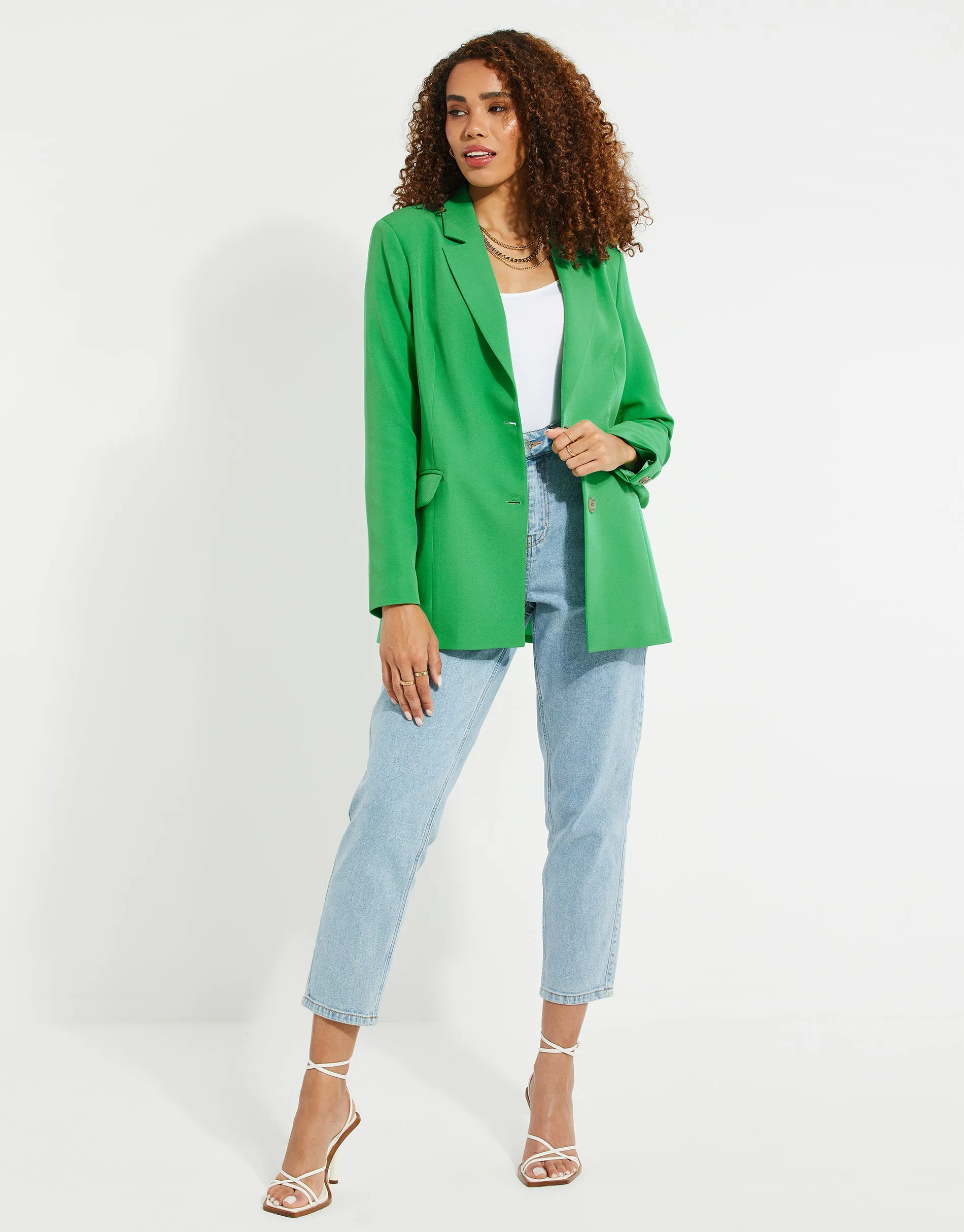 Women's Green Single Breasted Relaxed Fit Blazer sold by Threadbare product image thumbnail 3