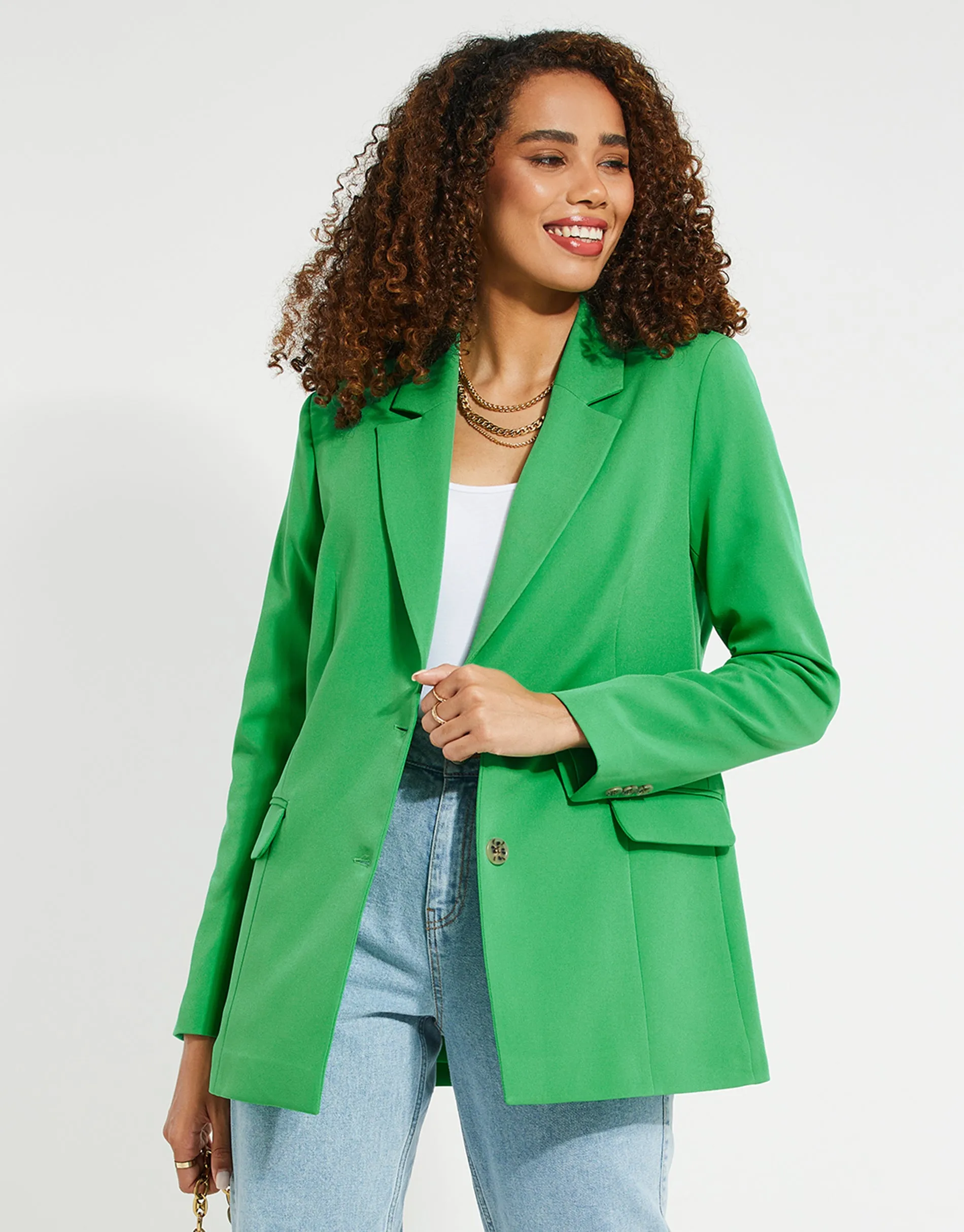 Women's Green Single Breasted Relaxed Fit Blazer sold by Threadbare