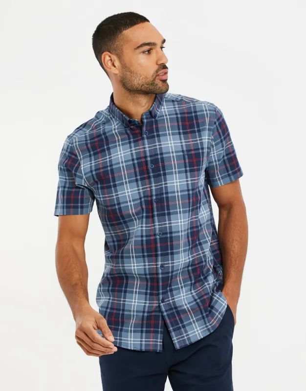 Men's China Blue Check Short Sleeve Shirt sold by Threadbare