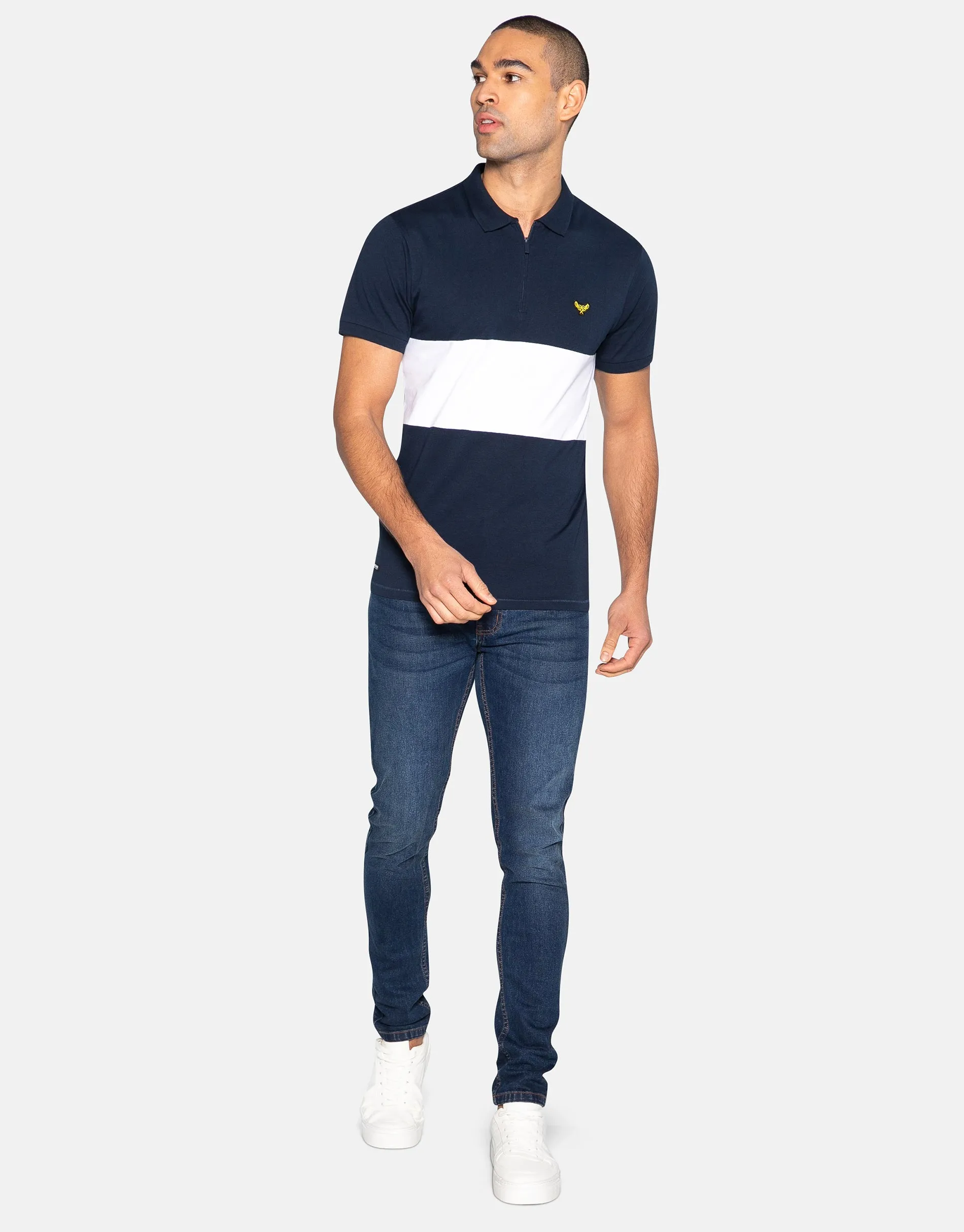 Men's Navy Colourblock Polo Shirt sold by Threadbare product image thumbnail 3