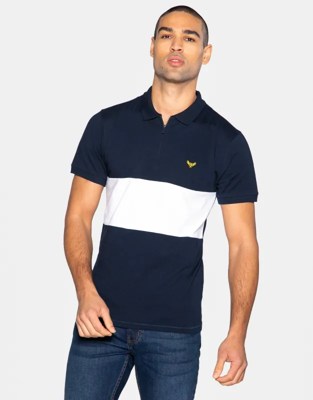 Men's Navy Colourblock Polo Shirt sold by Threadbare