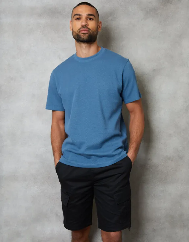 Men's Blue Texured T-Shirt sold by Threadbare