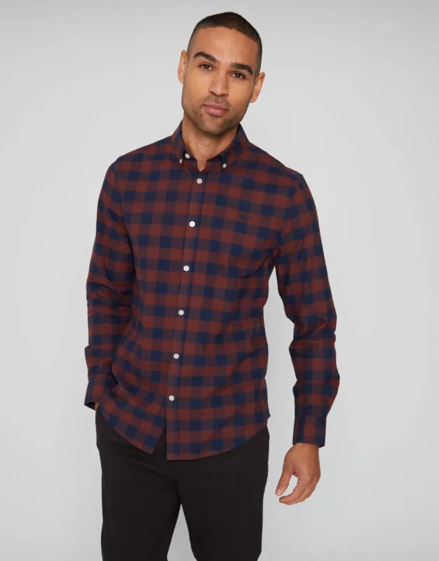 Men's Burgundy & Navy Check Cotton Long Sleeve Shirt sold by Threadbare