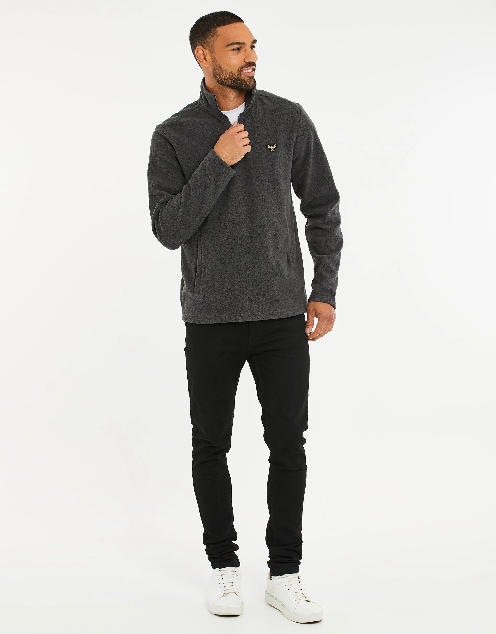 Charcoal Grey Quarter Zip Microfleece Sweatshirt sold by Threadbare product image thumbnail 3