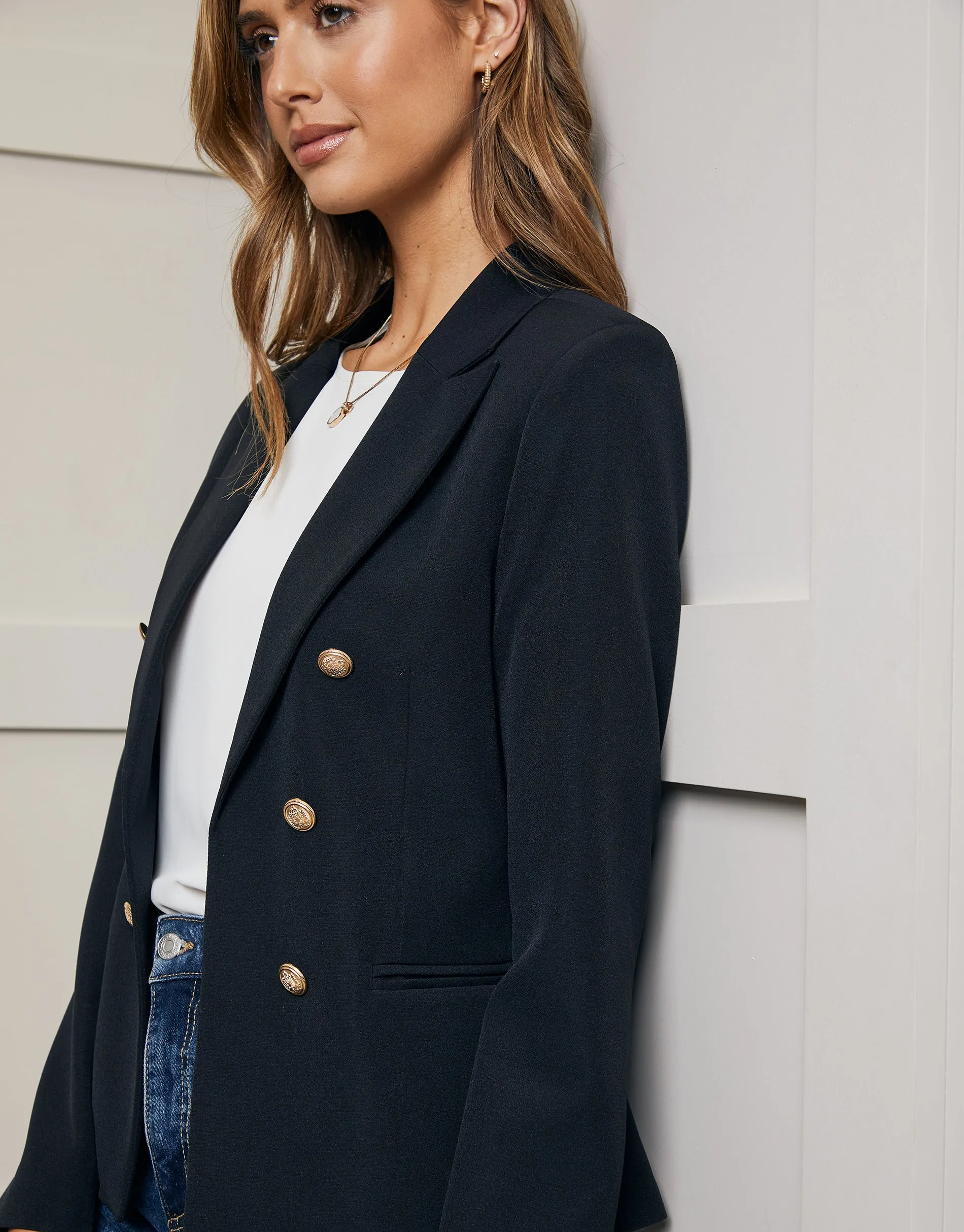Women's Black Buttoned Tailored Blazer sold by Threadbare product image thumbnail 3