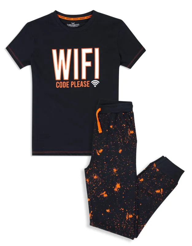 Boys' Black Graphic Print Pyjamas (2-Piece Set) sold by Threadbare